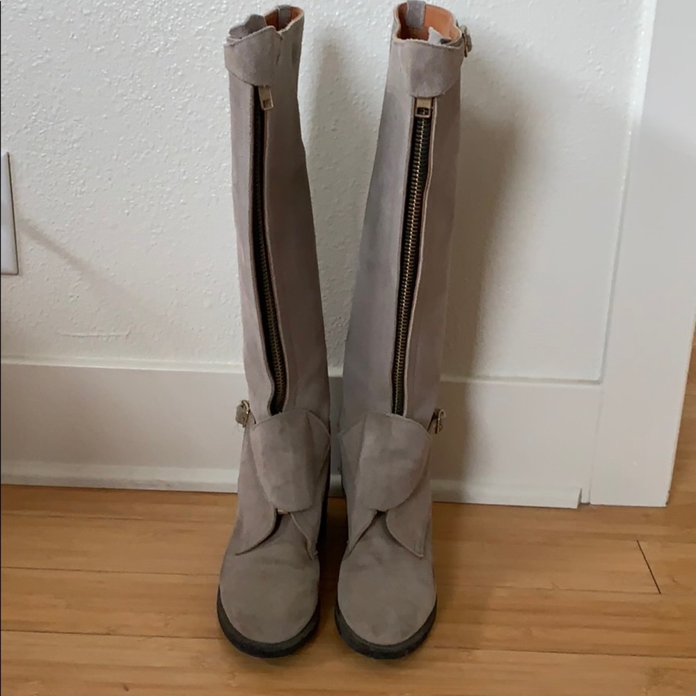 Grey Suede Riding Boots